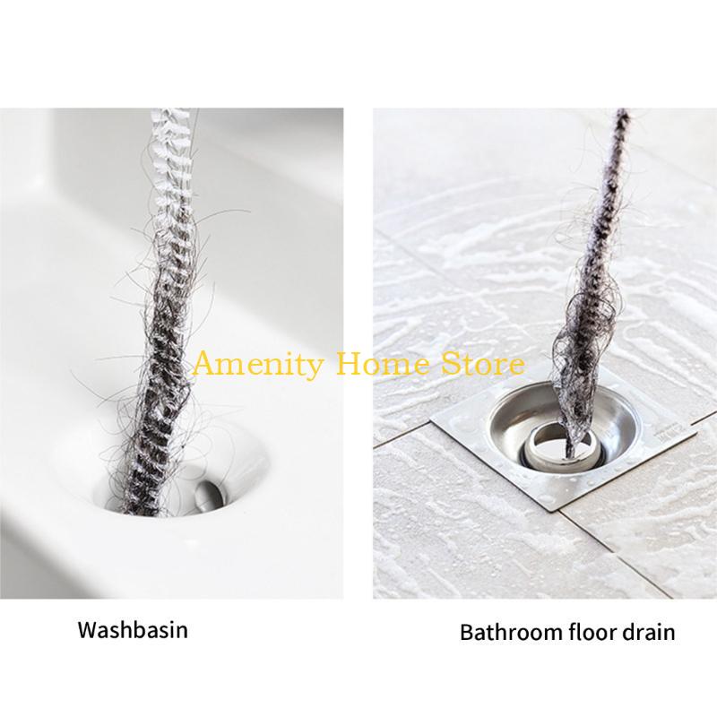 F26C 4Pcs Sewer Drain Cleaning Brush,Bendable Sink Overflow Drain Brush for Bathroom Sewer Hair Catcher Flexible Pipe Cleaner