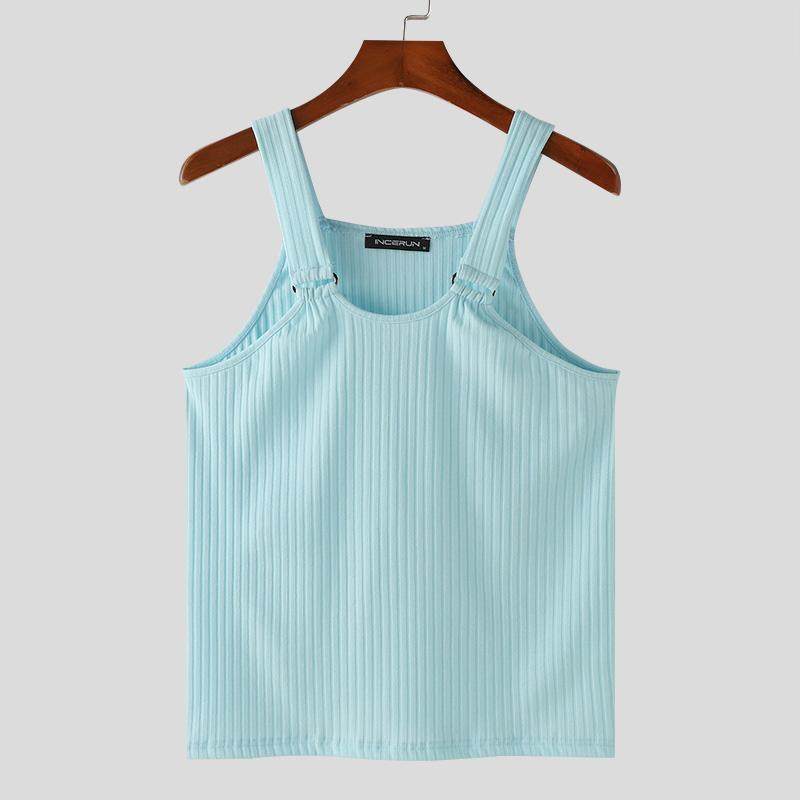 INCERUN Pánská žebrovaná vesta bez rukávů ležérní tílka slim fit