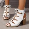 Ladies Shoes 2024 High Quality Lace-up Women's Boots Fashion Peep Toe Office and Career Summer Solid Heeled Sandals Bootszapatos