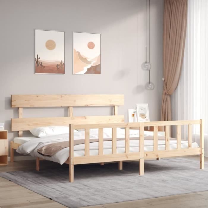 VidaXL Cadre de lit avec tête de lit 200x200 cm bois massif 3193291