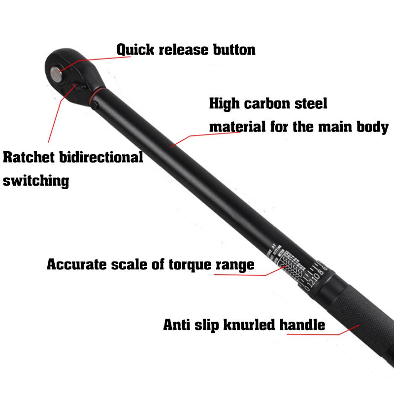 Torque Wrench 1/2'' 3/8'' 1/4'' Square Drive Bicycle Torques Key Two-way Ratchet Car Bike Automotive Hand Tool