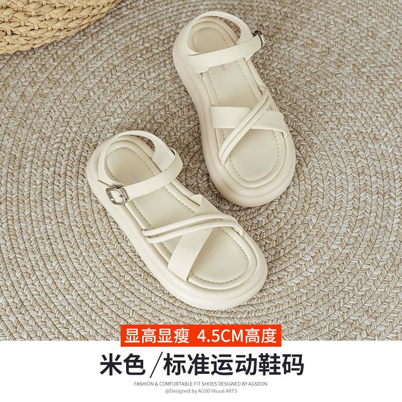 Augustine Sandals Women's 2025 New Summer Thick-soled Flat-soled Black Mori Cool Slippers Casual Beach Shoes
