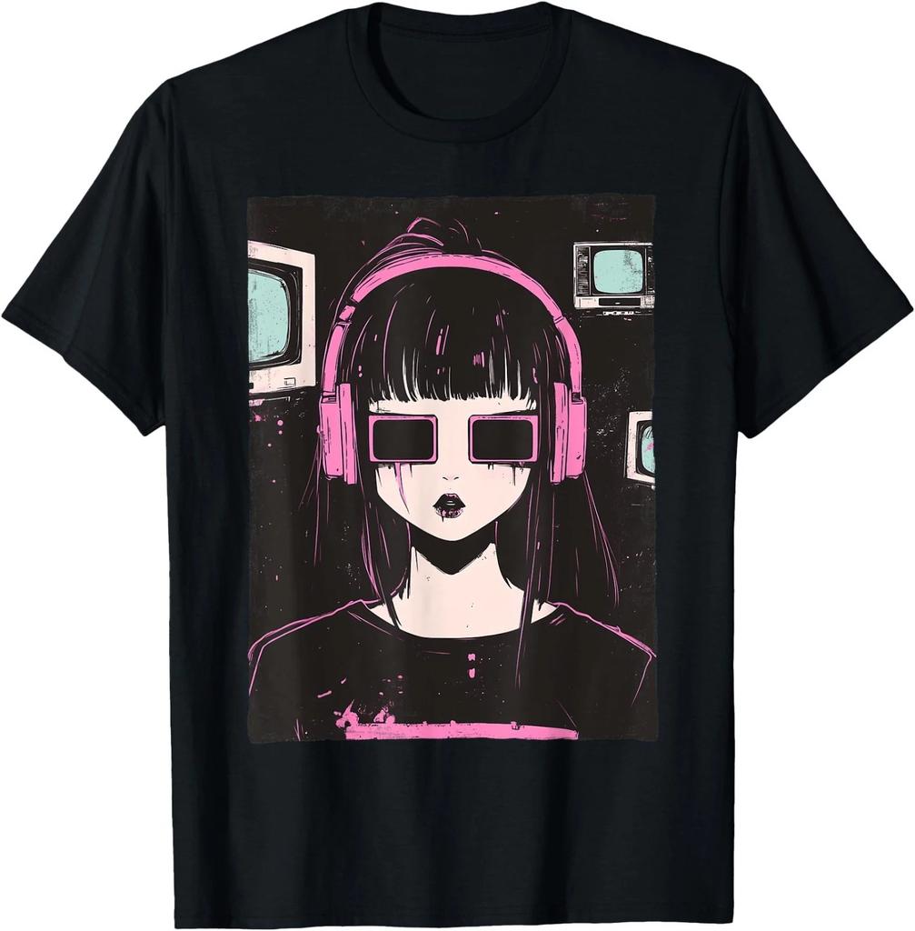 Cyber Goth Anime Vaporwave E Distressed Grunge T-Shirt