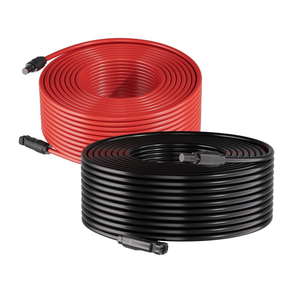 Solar Panel Extension Cable, 19.81M Black + 19.81M Red, 10 AWG (6 mm²), Solar Panel Wire with Female and Male Connectors, IP67 Waterproof PV Tinned