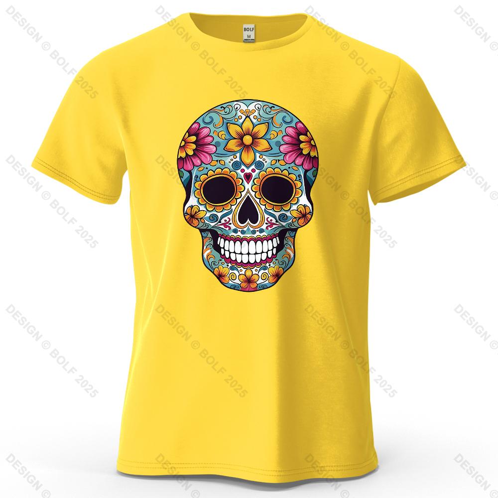 Day of The Dead Skull Pattern Printed Short Sleeve Summer New Personalized Unisexs and Womens Casual Soft Skin Friendly Tshirt