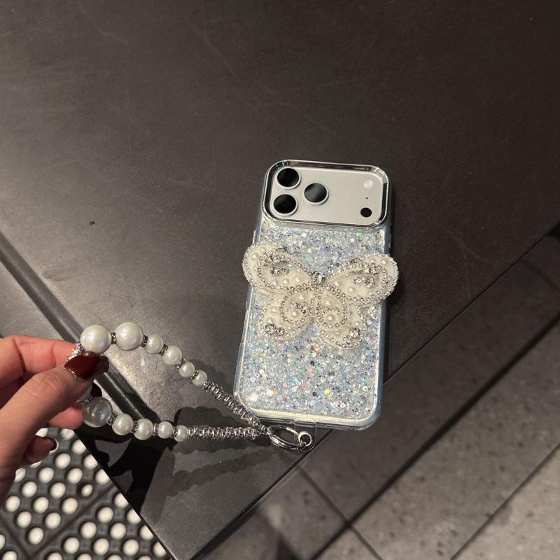 Epoxy Glitter Bow Phone Case for iPhone 15/12/11, Fits Apple 17 Pro Max, Includes Lanyard