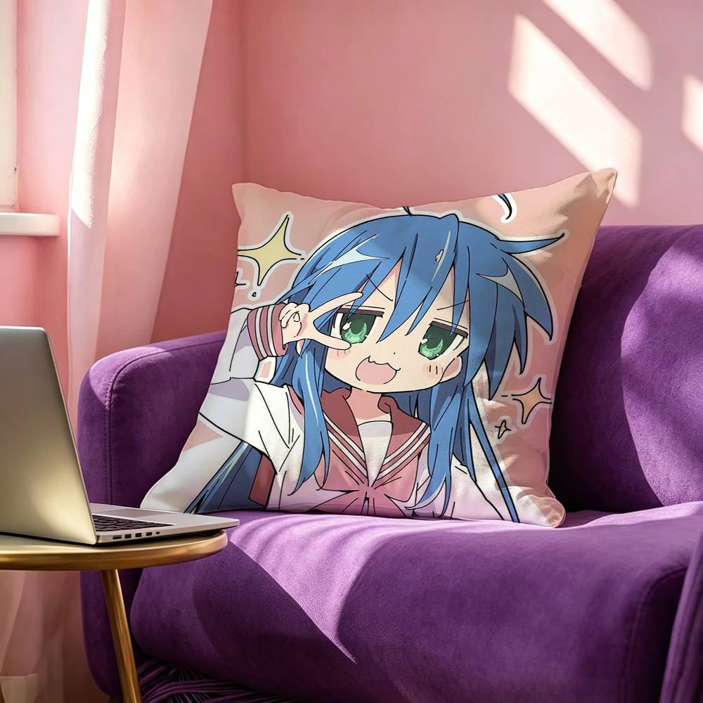 Anime Lucky Star Square DoubleSided Printed Pillow Case Bedroom Bedside Pillow Sofa Cushion Cover
