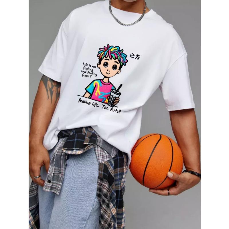 White T-Shirt With Colorful Cartoon Character And Text Design For Casual Wear