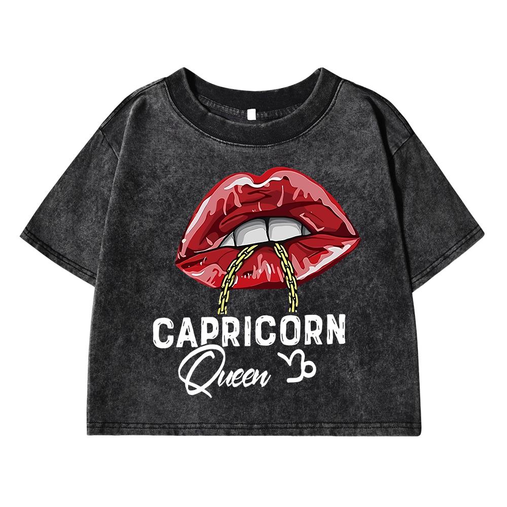 Capricorn Funny Printing Female Washed Short T Shirts Breathable T-Shirt Street Summer Clothes Fashion Distress Tshirts