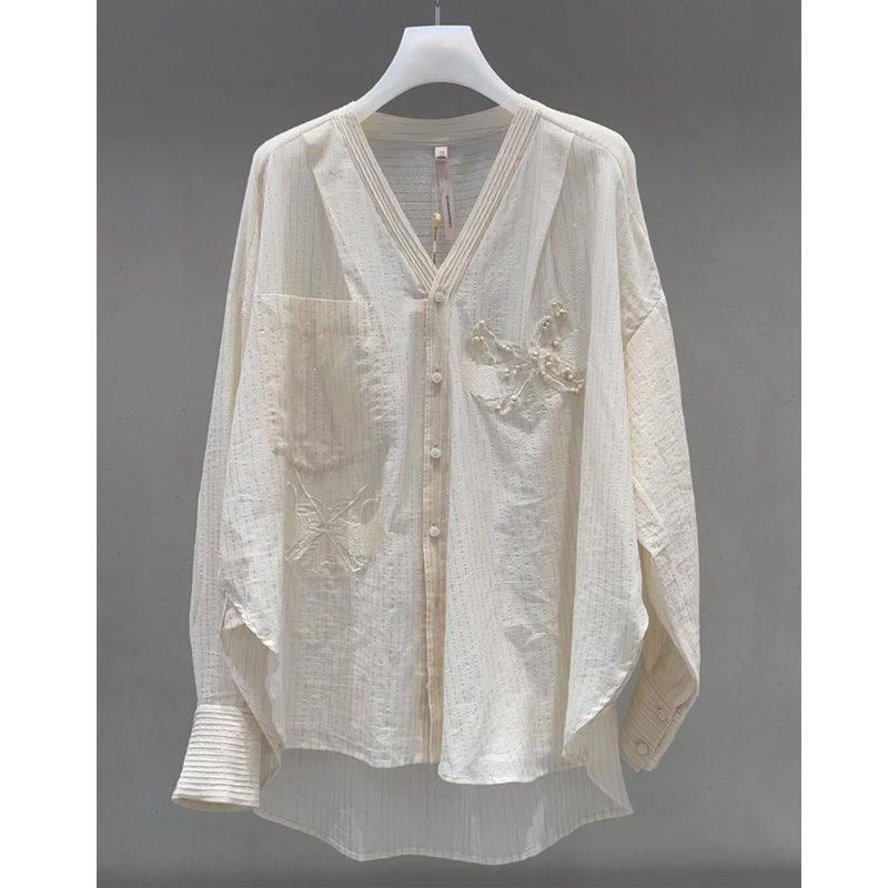 2026 Korean Style V-Neck Long Sleeve Casual Chic Women s Shirt - Versatile and Slimming 2XL абрикосовый