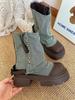 Fashion Round Toe High-height Zipper Women's Half Boots Hot New Rock in Designer Luxury on Promotion Trend 2025 Ladies Mid Calf Shoes