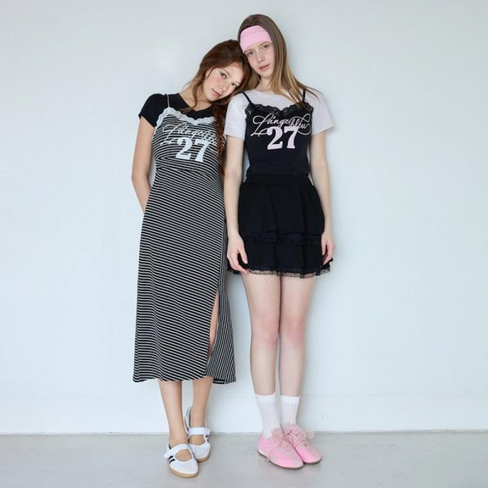 Egoist Color Block Lace Short Sleeve Dress  Es2oop03 BK/55