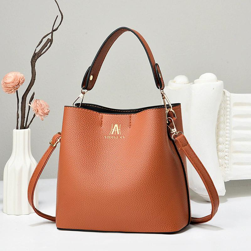 Women's Minimalist PU Leather Bucket Bag, Large Capacity Top Handle Crossbody Shoulder Purse with Adjustable Strap
