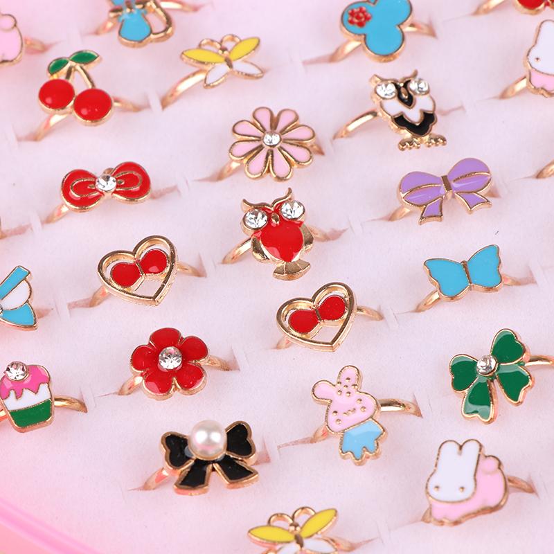 36Pcs Children Rings With Box Adjustable Rings Set Little Girls Cute Colorful Rings Dress Up Kids Gifts Jewelry Toy Finger Rings