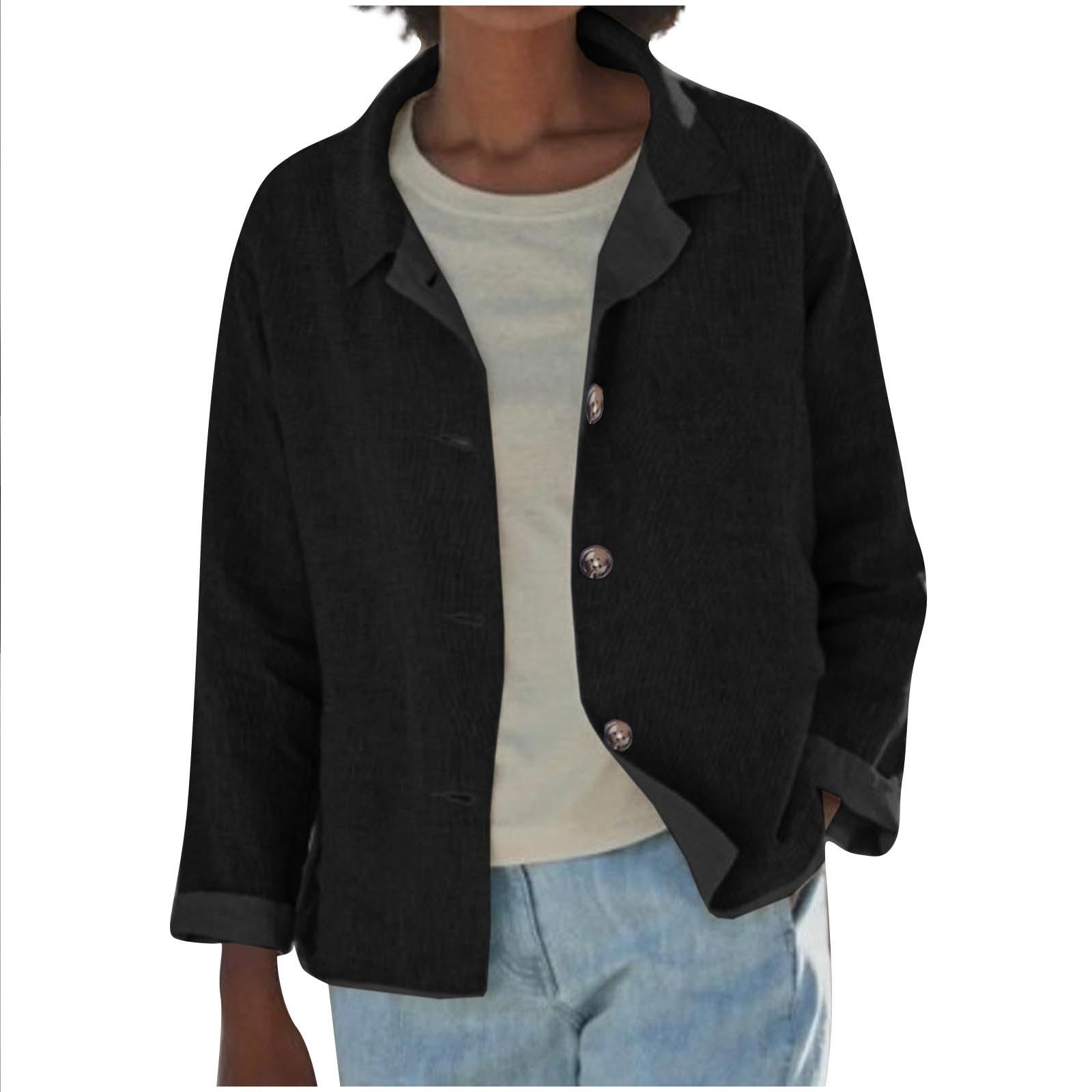 

Women s Fashionable Solid Color Long Sleeved Lapel Button Casual Jacket S