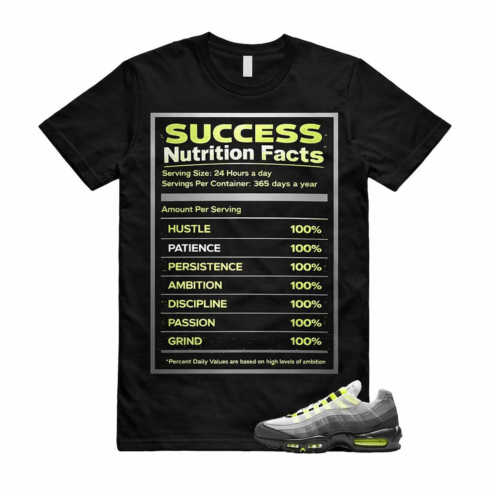 Success Nutrition Facts Motivational Graphic Tee L