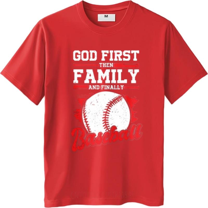 Cheap Tshirt Funny tshirt Solid Color Women Oneck tshirt Black God First Then Family And Finally Baseball Cool For her tees S