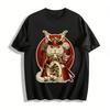 Samurai Maneki Neko Graphic Cool Streetwear T-Shirt Pure Cotton T-shirt