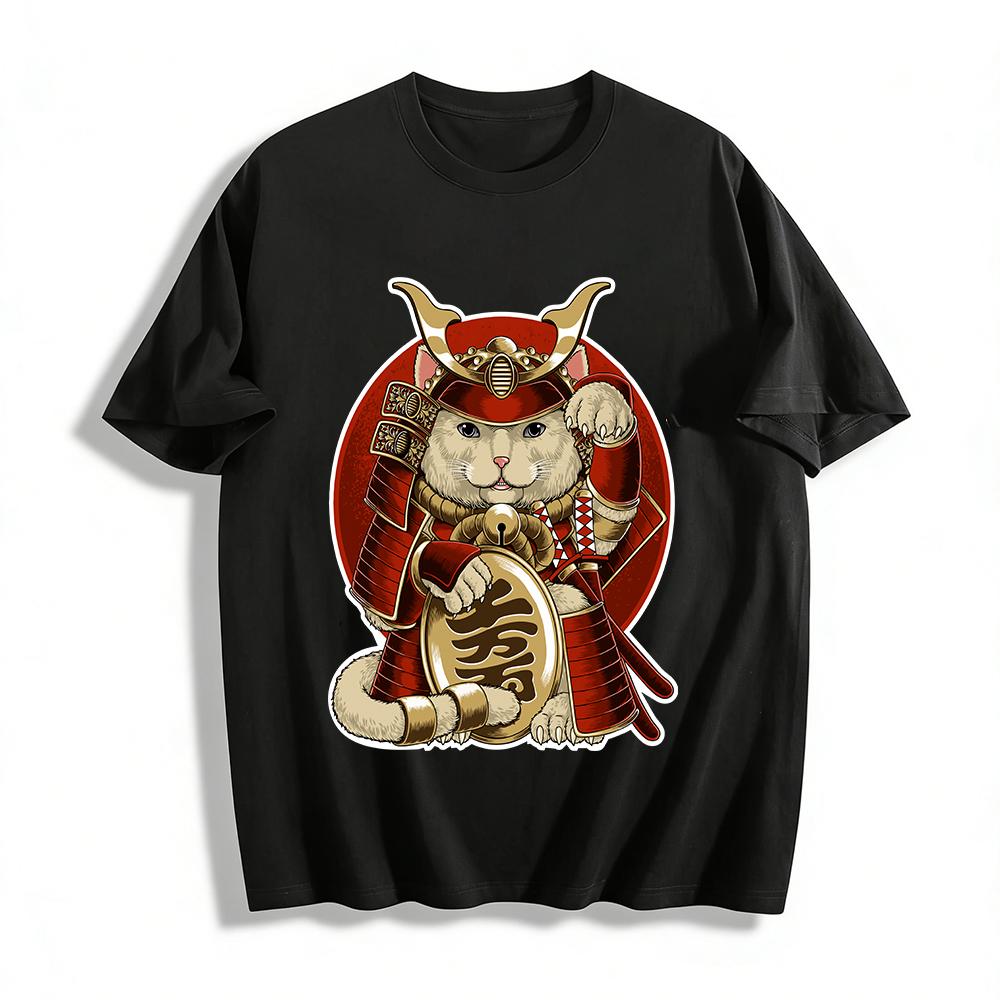 Samurai Maneki Neko Graphic Cool Streetwear T-Shirt Pure cotton T-shirt XXS