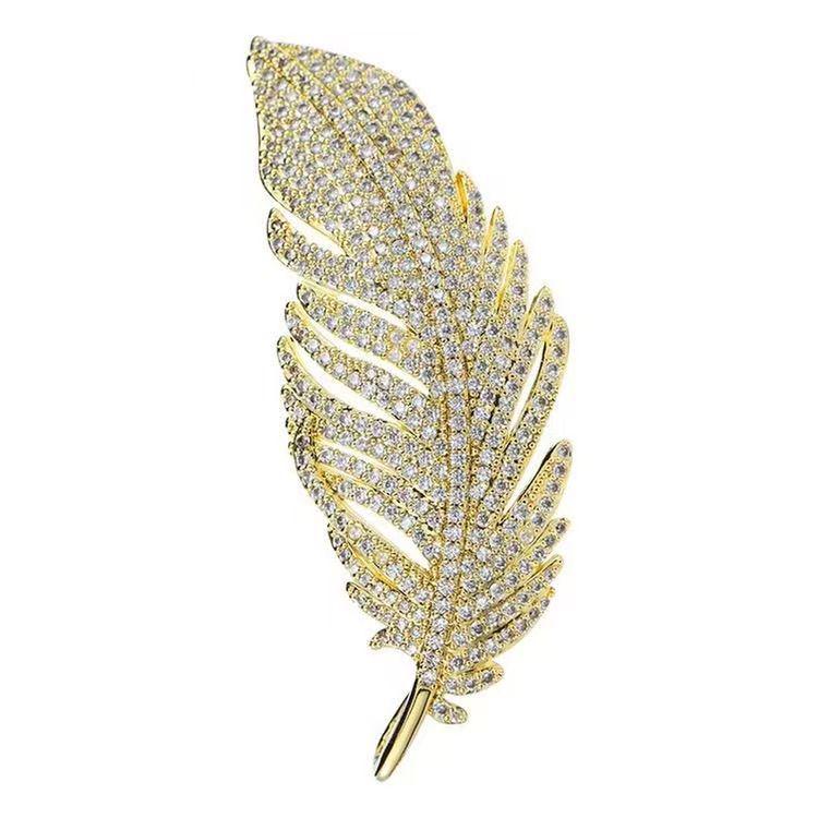 Korean Style Silver Zircon Feather Brooch for Ladies - Fashionable Suit Pin Corsage & Overcoat Accessory