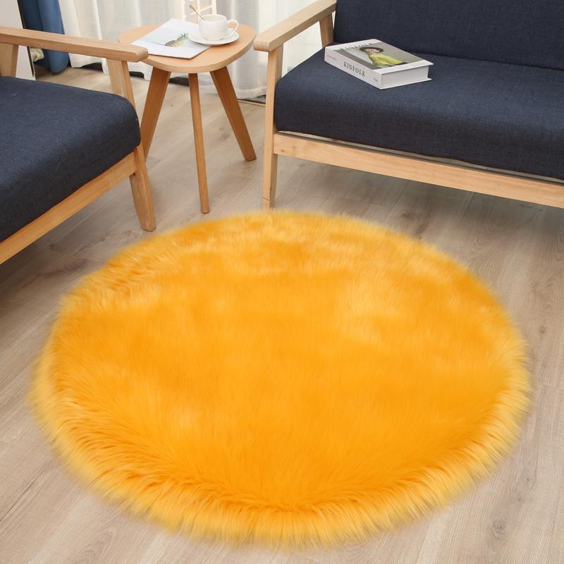 Round Long-Pile Imitation Wool Yoga Mat for Living Room or Bedroom