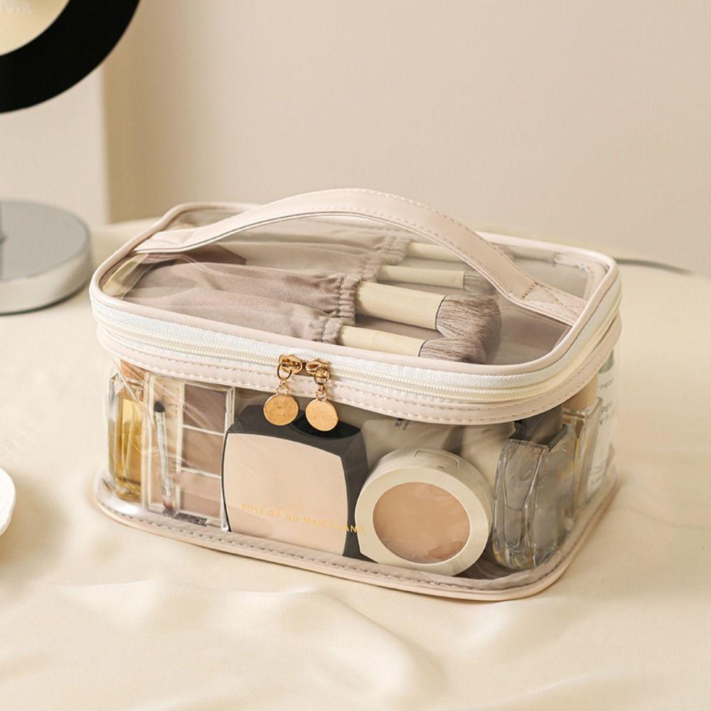 Transparent PU Cosmetic Bag Multi-functional Makeup Bag Practical Cosmetics and Jewelry Bag  Travel