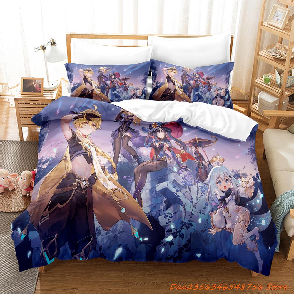 Comforter Game Genshin Impact Scaramouche Bedding Set Cartoon Anime Three-Piece Set Adult Kid Bedroom s 3D Kawaii