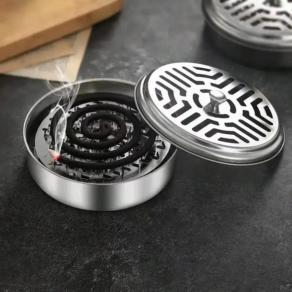 1PC Stainless Steel Mosquito Incense Box with Cover Mosquito Incense Plate Nail Teeth Mosquito Incense Tray Fire