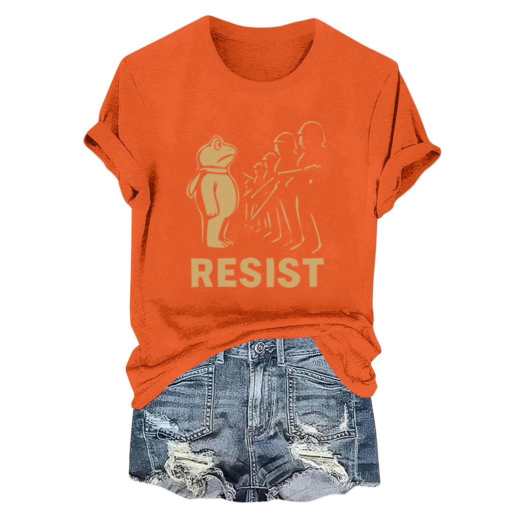 Women's Fashion Casual Printed Round Neck Short Sleeved Pullover T-Shirt Top