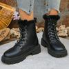 Lace Up Short Plush Ankle Boots for Women Plus Size 42 Fur Platform Winter Boots Woman Thick Sole Pu Leather Combat Botas Mujer