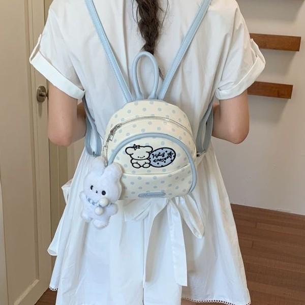 Schoolbag Korean Polka Dot Cartoon Angel Kitten Backpack Female Niche Design Exquisite Sweet Cute Versatile Portable Backpack
