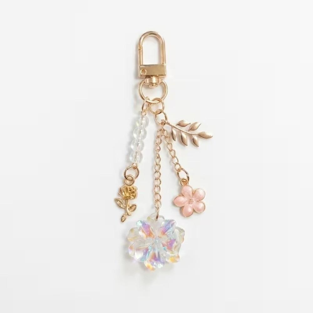 Metal Flower Keychain Beaded Sakura Key Chain Ornaments Cherry Blossom Pendant Bag Key Decor