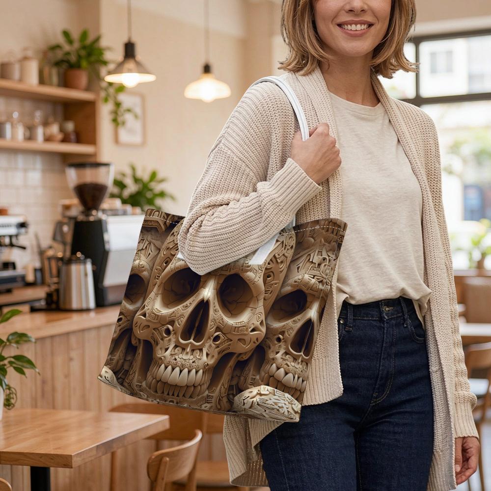 Stylish Skull Print Tote Bag for Daily Use