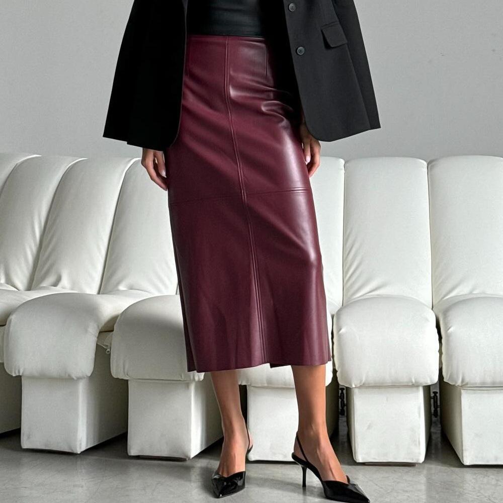 Damen Winter High-Waist Schlitz Midirock