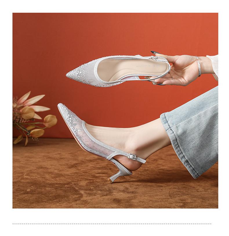 Champagnefärgade strass-mesh-sandaler med hög klack - Dambrud- och aftonskor