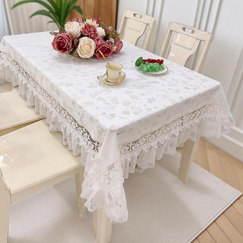 Lace Tablecloth Atmosphere French Light Luxury Style High-end Feeling Dining Table Decoration Home Dust-proof White Tablecloth