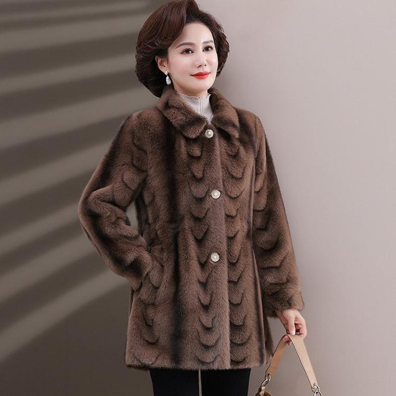 

Мама зимнее норковое бархатное пальто из искусственной кожи одежда для женщин среднего и пожилого возраста зимний темперамент высококлассное меховое пальто женское 6XL [Recommended 160-82.5kg] темно-коричневого