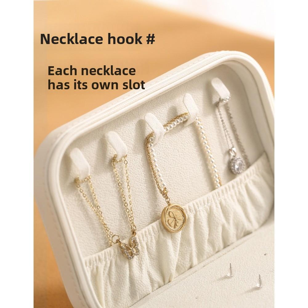 Leather Zipper Stud Earrings Storage Jewelry Box with Baffle Earrings Ring Large Capacity Jewelry Jewelry Portable Box