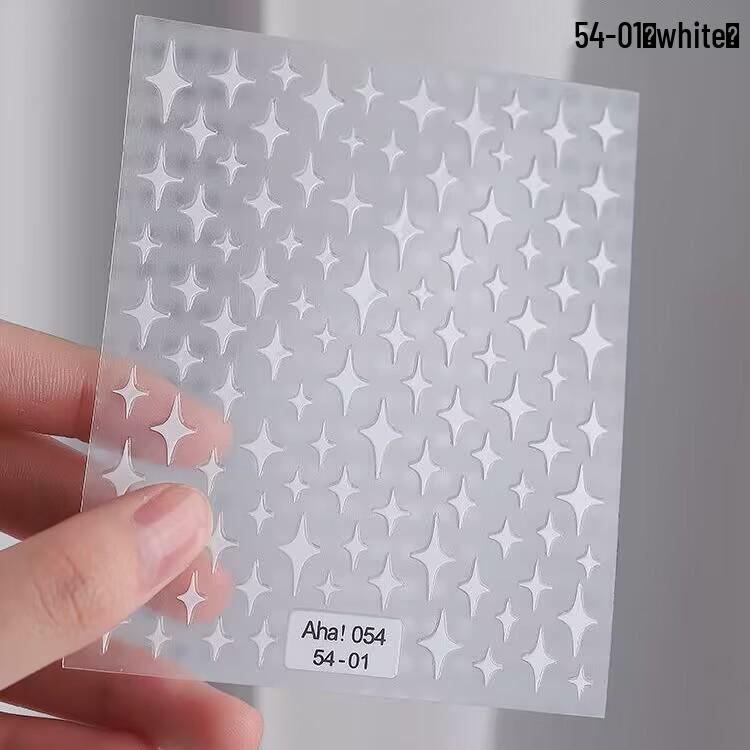 Starlight Silver Star & Crescent 3D Nail Art Stickers