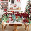 Christmas Polyester Tablecloth Snowman Print Lightweight Stain Resistant Dining Decor Long Table Cover
