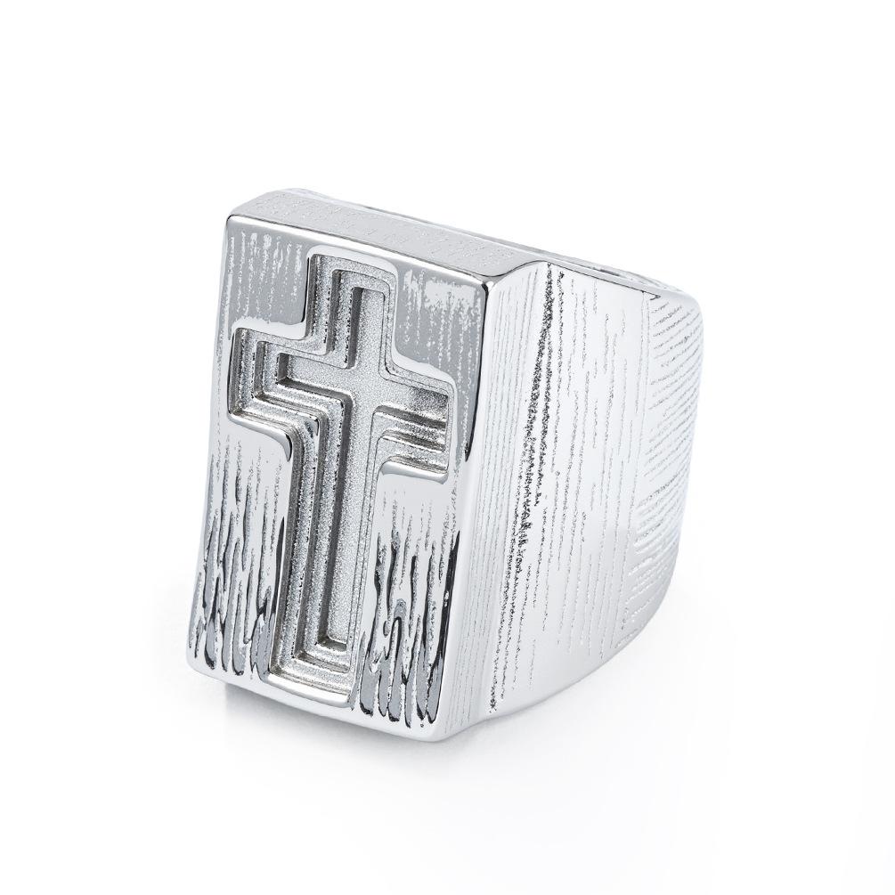 Gothic Punk Men's Ring Oversized Stainless Steel Cross Signet Ring Hip Hop Streetwear Statement Jewelry Bold Gothic Ring for Him