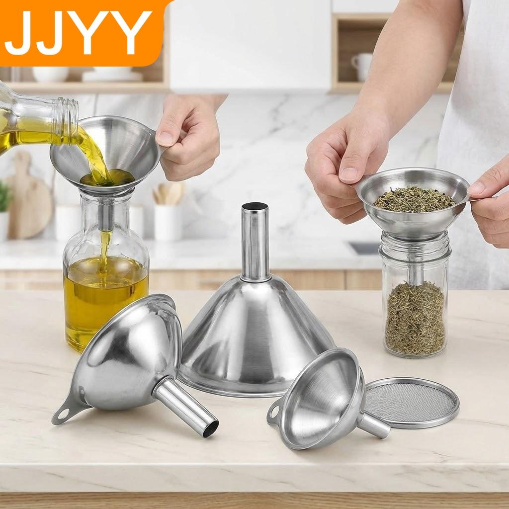 Stainless Steel 3Pcs Mini Funnel Set Liquid Dispensing Oil Wine Kitchen Tool Integrated Distributor