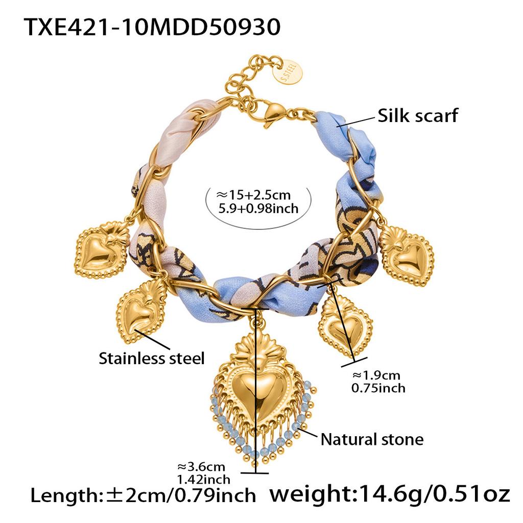 Statement Scarf Necklace Matching Bracelet 18k Gold Plated Stainless Steel Heart Charm Neckalces Bracelets Jewelry Set for Women