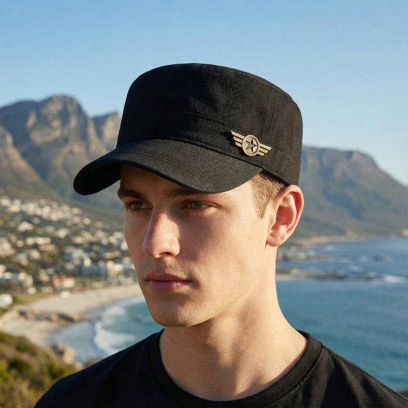 Men's Outdoor Sports Camouflage Flat Top Hat Spring Autumn Embroidered Sun Hat