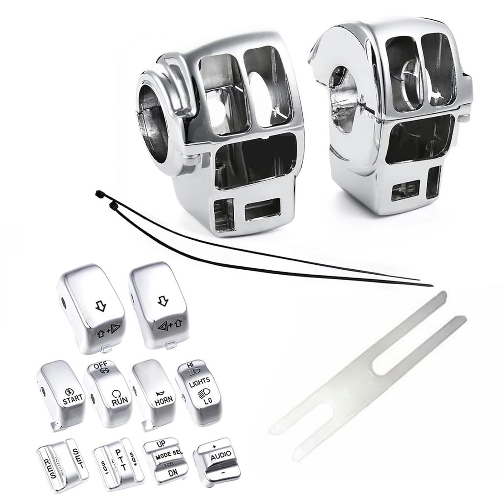 Chrome Switch Housings Caps Set Compatible with Harley Davidson Electra Glide Road King Tri Glide 1996-2013