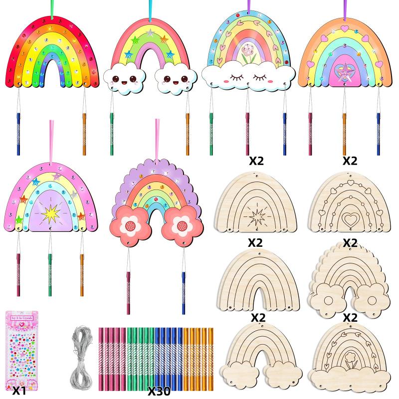 

12PCS Wind Chime Kit for Kids Make Your Own Wind Chime DIY Wood Arts and Crafts Decorative Coloring Wooden Hanging Ornaments
