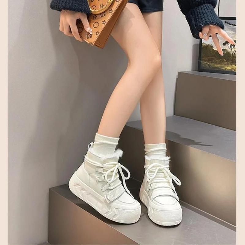 Botki na wysokim obcasie do kostki Damskie Zimowe Pluszowe Sznurowane Buty na Platformie Wygodne Ciepłe Buty Popularny Projektant Mody Krótkie Botki