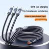 66W Type-C 3-in-1 Luminous Charging Cable, 3A Transparent Shell, Fast Charge