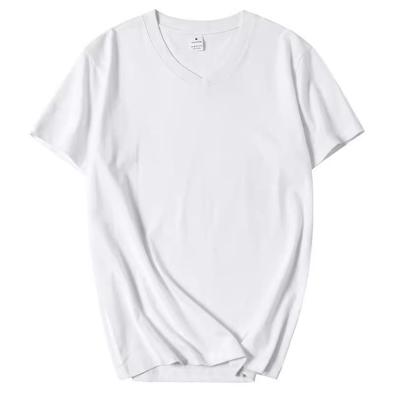 Women's Plus Size White V-Neck Loose Fit Cotton T-Shirt, Short Sleeve, Hong Kong Chic Style.