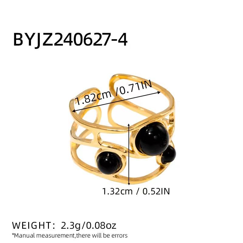 Fashion Stainless Steel Natural Stone Rings For Women Vintage Trend Punk Jewelry Gold Color Opening Ring Christmas Gift